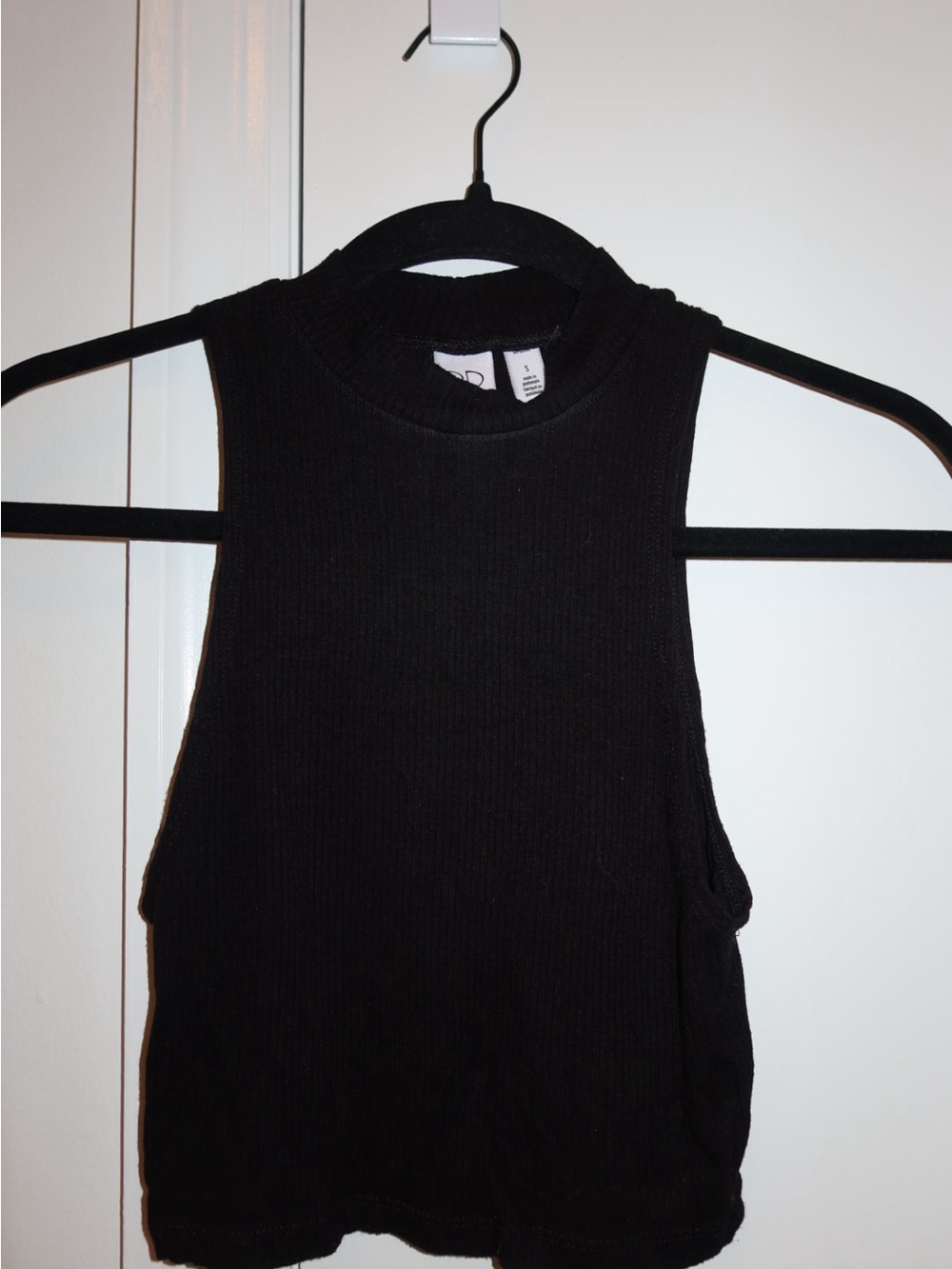 Black Ribbed Sleeveless Mock Neck Top